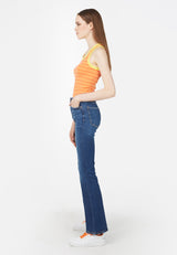 Side view of model wearing Retro Contrast Stripe Ladies Vest Top by Gen Woo.