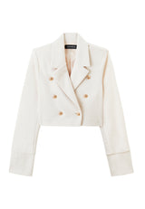 Front of the Cropped Tailored Ladies Blazer in sheer pink by Gen Woo