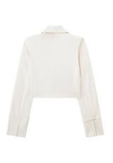 Back of the Cropped Tailored Ladies Blazer in sheer pink by Gen Woo