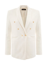 Front of the Double-Breast Oversized Ladies Blazer in sheer pink by Gen Woo