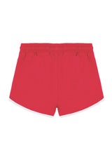 Back of the Red and White Retro Ladies Track Shorts by Gen Woo