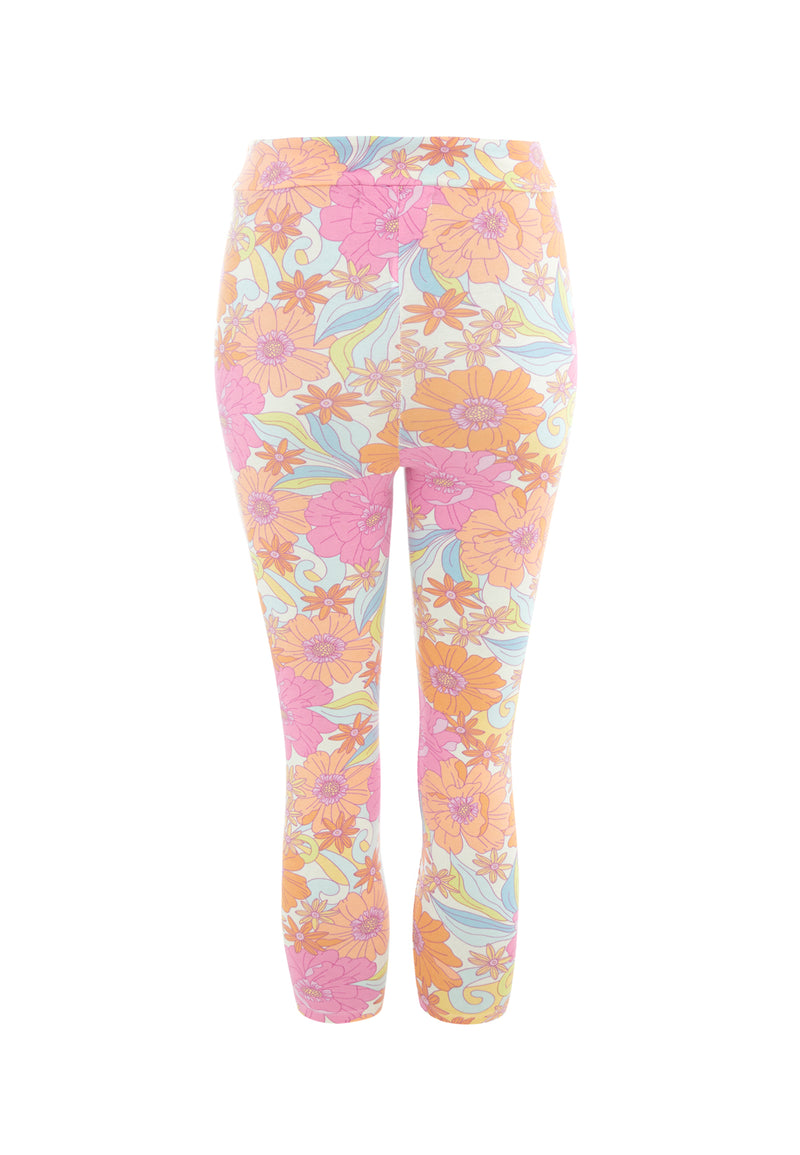 Back of the Retro Floral Cropped Ladies Leggings by Gen Woo