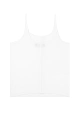 Back view of White Basic Ladies Longline Vest Top by Gen Woo. 
