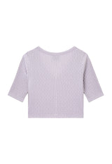 Back of the Lilac Pointelle Henley Girls Cropped Top by Gen Woo