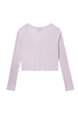 Back of the Long Sleeve Pointelle Henley Girls Cropped Top by Gen Woo