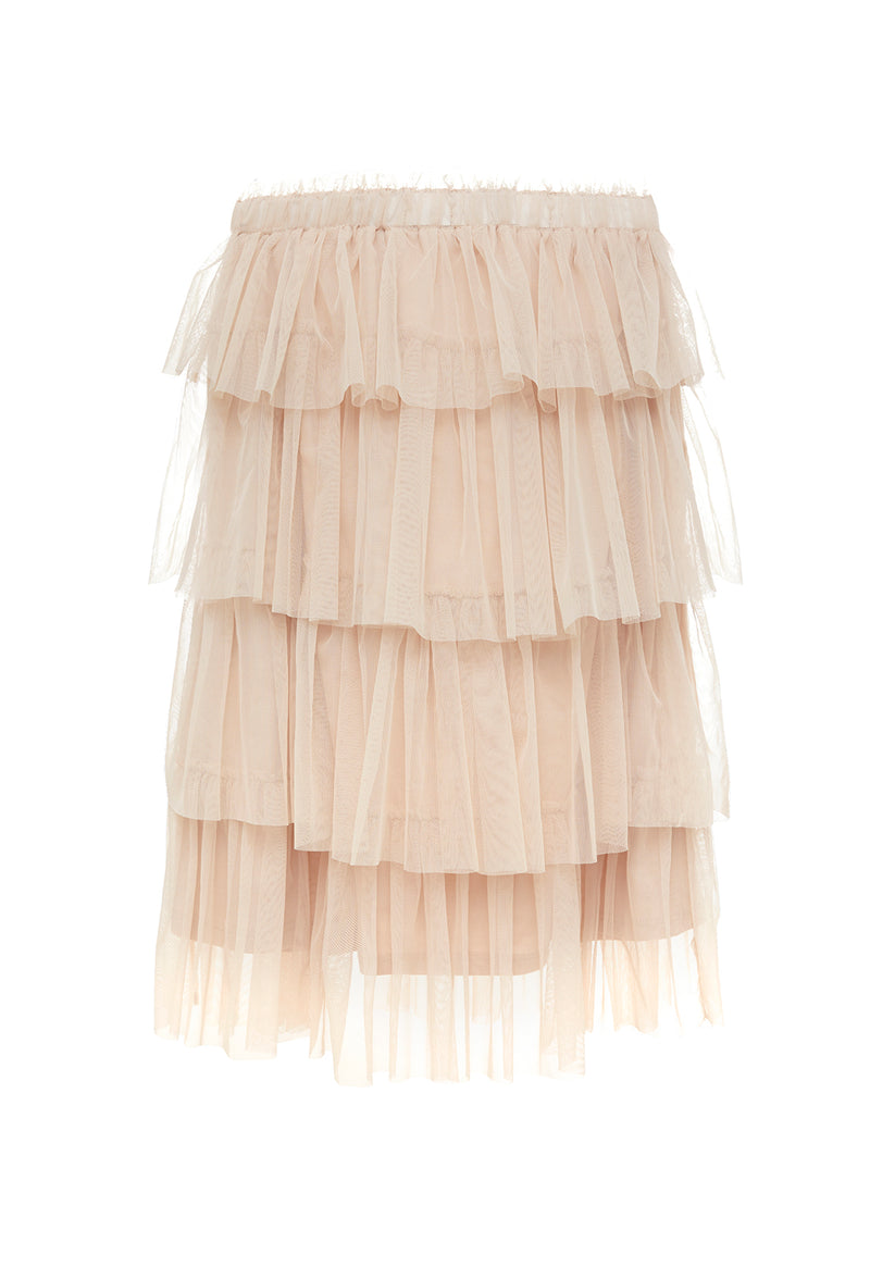 Back of the Nude Tulle Girls Midi Skirt by Gen Woo
