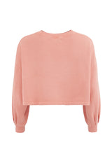 Back of the Salmon Cropped Slogan Sweater by Gen Woo 
