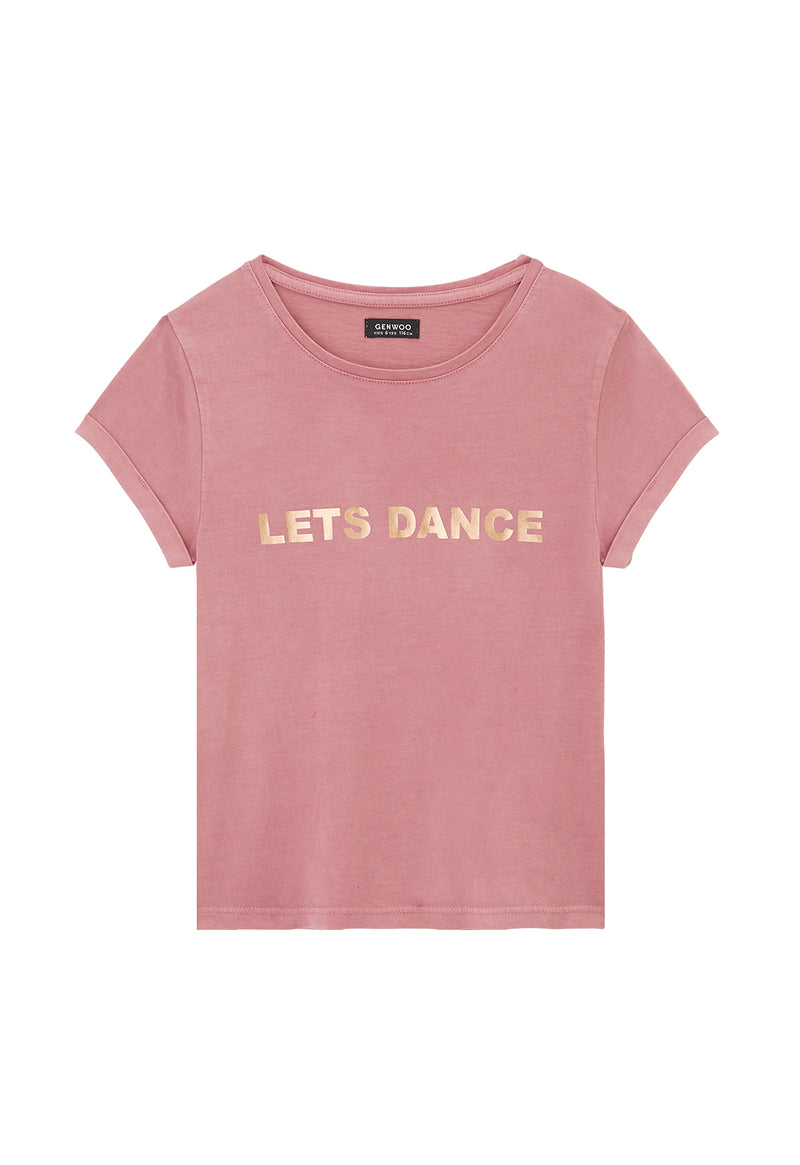 Front of the “Let’s Dance” Girls Gold Foil Slogan T-Shirt by Gen Woo