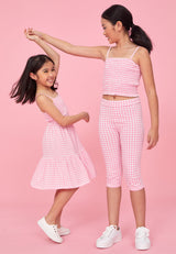 Pink Gingham Babydoll dress for girls by Gen Woo Singapore