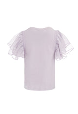 Back view of Girls Lavender Tulle Sleeve T-Shirt by Gen Woo.