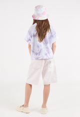 Back view of the teen girl wearing the Purple and White Girls Tie-Dye T-Shirt by Gen Woo