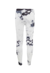 Back of the Black and White Tie-Dye Ribbed Girls Leggings by Gen Woo