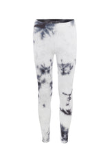 Front of the Black and White Tie-Dye Ribbed Girls Leggings by Gen Woo