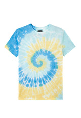 Front of the Boys Blue and Yellow Spiral Tie-Dye T-Shirt by Gen Woo 