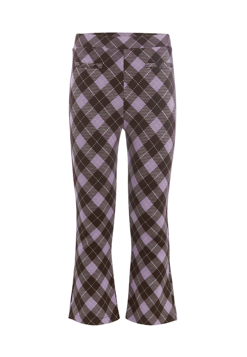 Front of the Plaid Crop Flare Trousers by Gen Woo