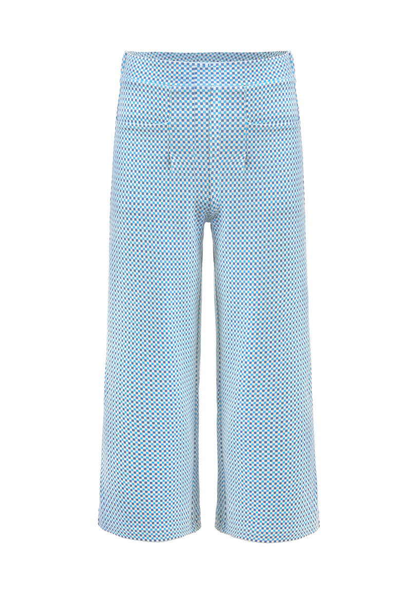 Teen Blue Check Jacquard Crop Trousers by Gen Woo.