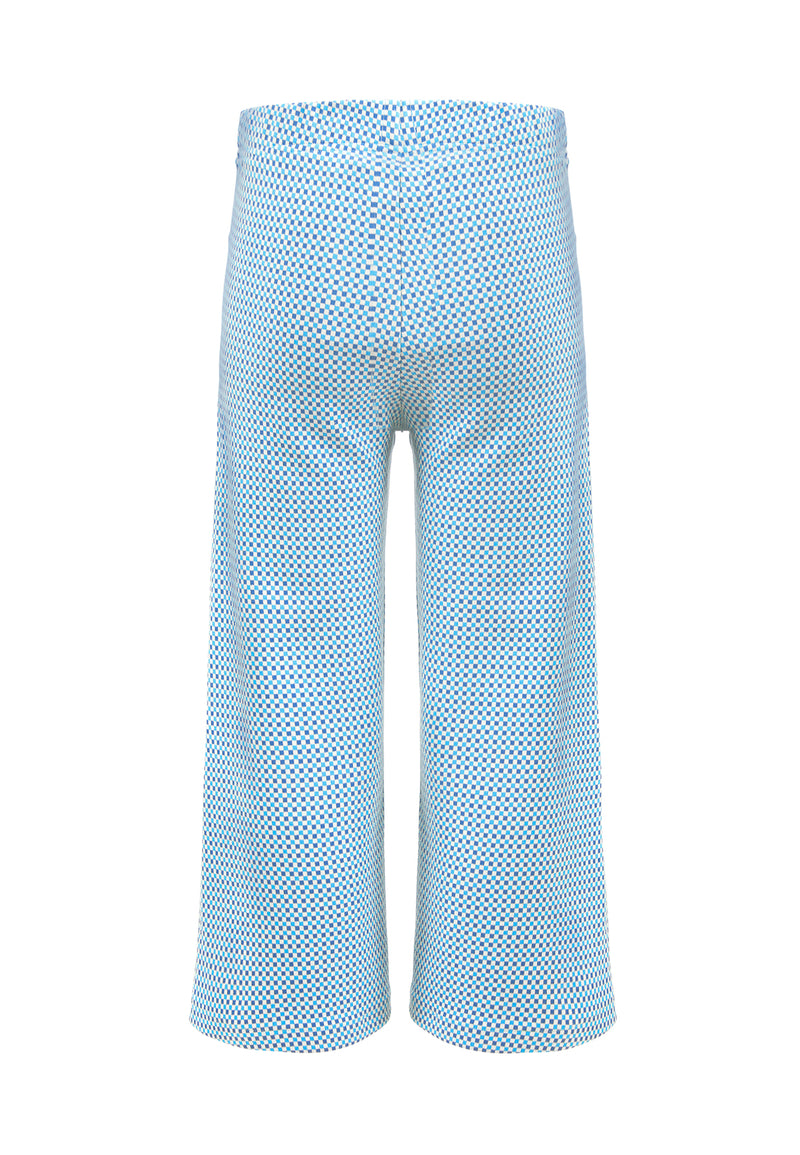 Back view of Teen Blue Check Jacquard Trousers by Gen Woo.