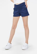 Close up of Teen Navy Twill Stretch Shorts by Gen Woo.