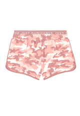 Back of the Pink Camo Print Girls Sweat Shorts by Gen Woo