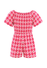 Front of the Retro Floral Print Pink Checkerboard Girls Playsuit by Gen Woo