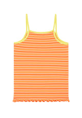 Back of the Orange Retro Stripe Girls Spaghetti Vest by Gen Woo