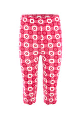 Front of the Pink Checkerboard Retro Floral Print Girls Leggings by Gen Woo