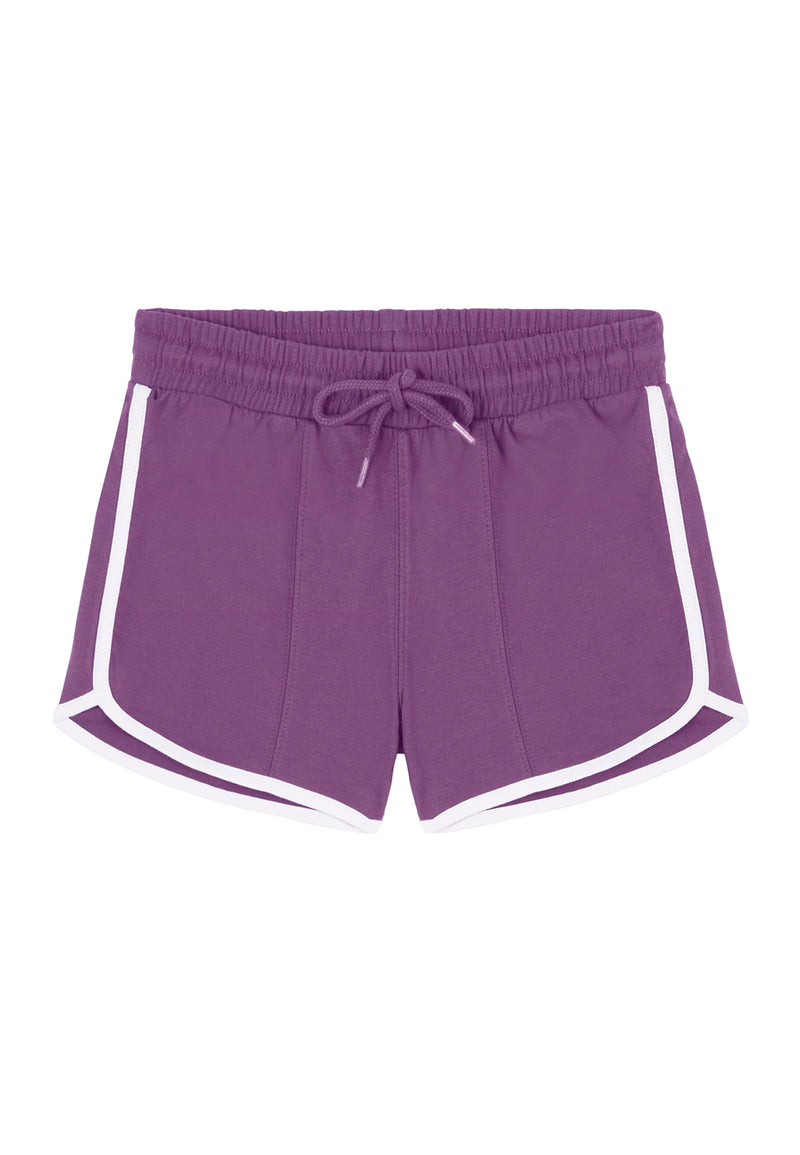 Front of the Purple and White Girls Retro Track Shorts by Gen Woo