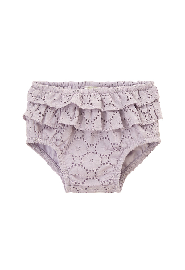 Front of the Lilac Broderie Frill Baby Bloomers by Gen Woo