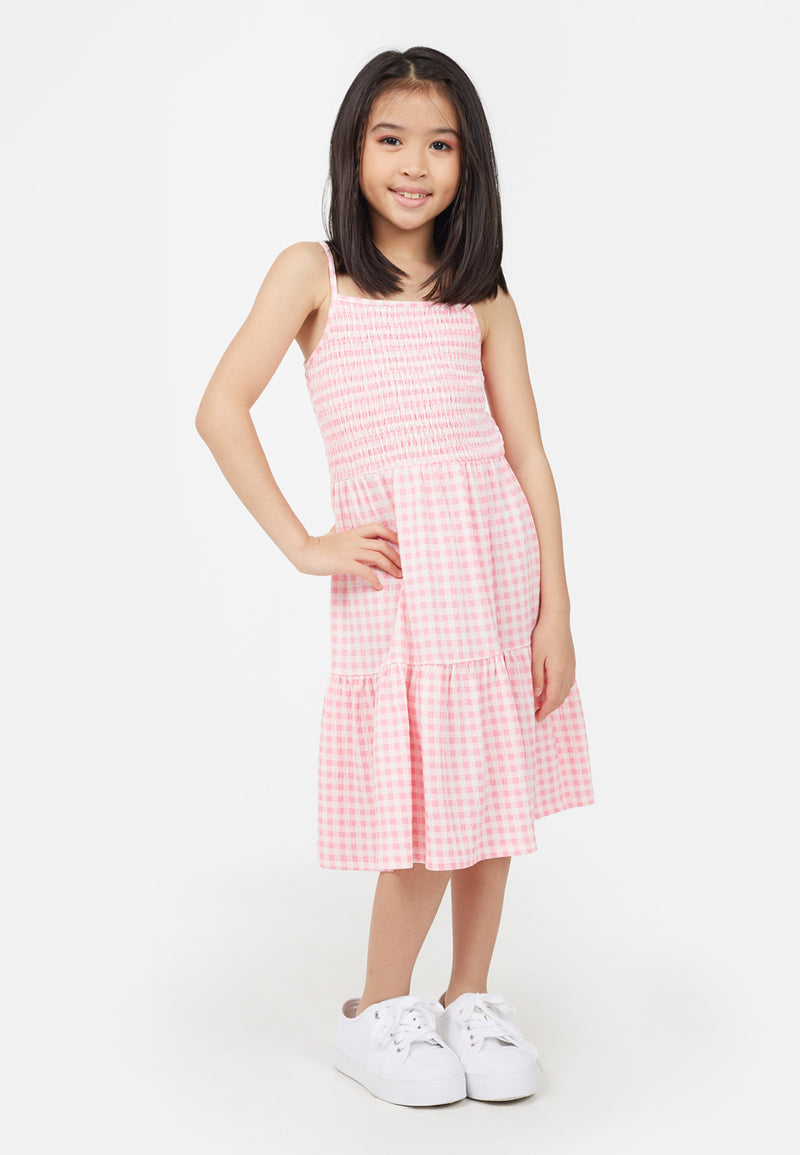 Gingham Print Mini Dress for Girls by Gen Woo