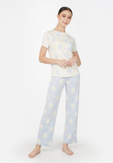 Model wears Star Print Ladies Long Pyjama Set by Gen Woo. 