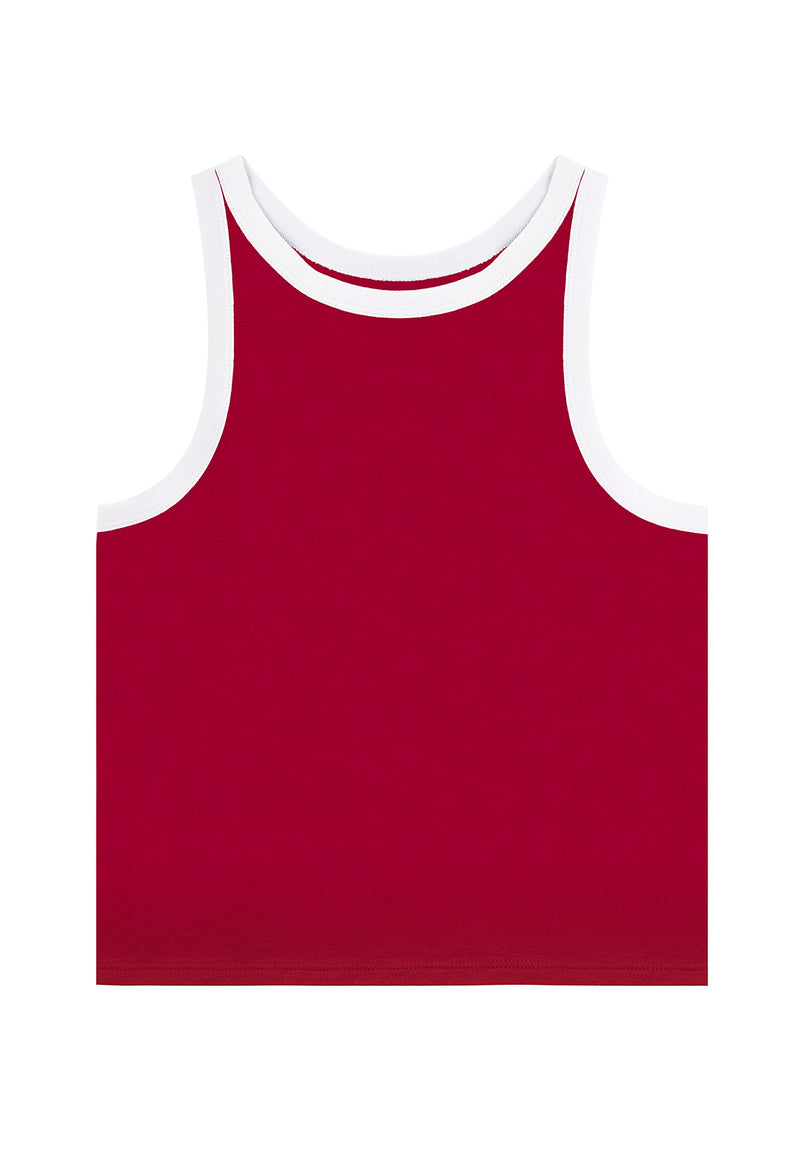 Front of the Red Retro Ladies Racer Tank Top by Gen Woo