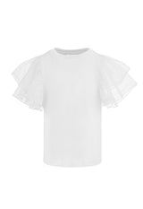 Girls White Tulle Sleeve T-Shirt by Gen Woo.