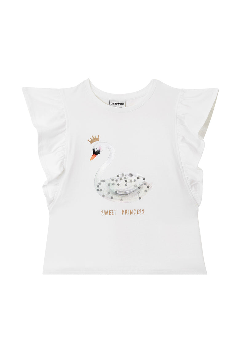 Girls Swan Princess Frill T-Shirt by Gen Woo.