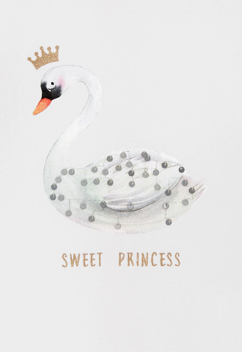 Close up graphic of Girls Swan Princess Frill T-Shirt by Gen Woo.