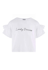 Front of the “Lovely Princess” Broderie Trim Girls Crop Top by Gen Woo