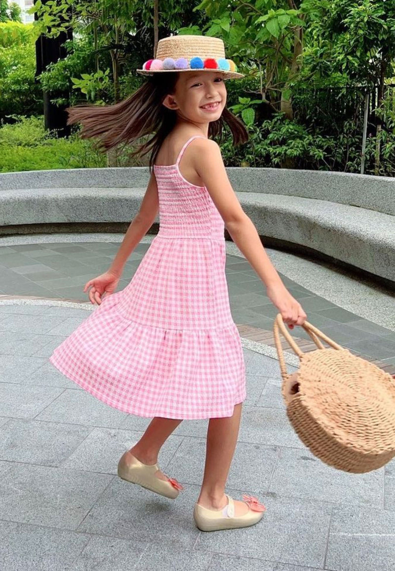 Gingham Pink Dress for girls by Gen Woo Kids Singapore